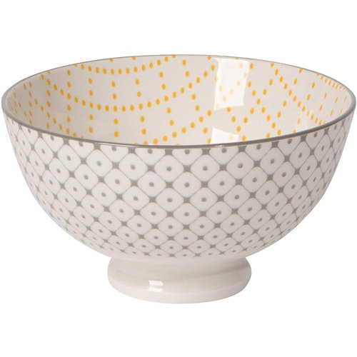 Now Designs Stamped Bowl Yellow Grey Lattice 10oz ( 4inch) Now Designs Stamped Bowl Yellow Grey Lattice 10oz ( 4inch)