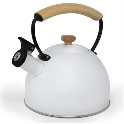 Café Culture Whistling Kettle White with Wood Handle Café Culture Whistling Kettle White with Wood Handle