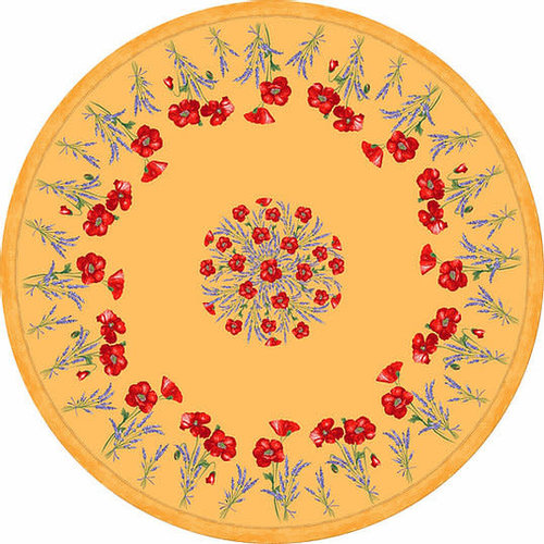 L'Art de Vivre Inc. TABLECLOTH 68” ROUND Yellow Poppies.100% Cotton L'Art de Vivre Inc. TABLECLOTH 68” ROUND Yellow Poppies.100% Cotton