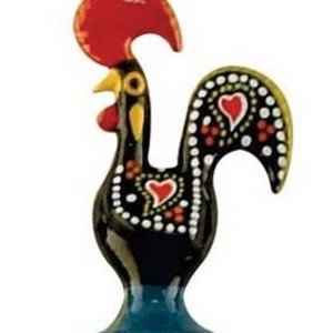 PORTUGAL IMPORTS BARCELOS METAL ROOSTER MAGNET - BLACK - 1.4x0.8x2.4 ins.