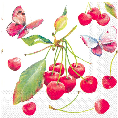IHR Napkin Lunch Paper CHERRIES & BUTTERFLY IHR Napkin Lunch Paper CHERRIES & BUTTERFLY