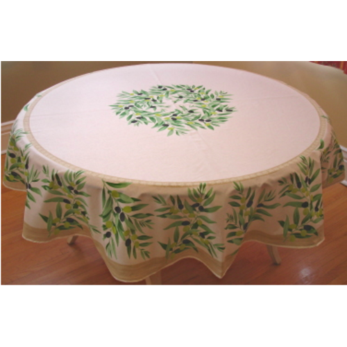 L'Art de Vivre Inc. TABLECLOTH 68 ins. ROUND Cream Olive Provencal Made in France COATED L'Art de Vivre Inc. TABLECLOTH 68 ins. ROUND Cream Olive Provencal Made in France COATED