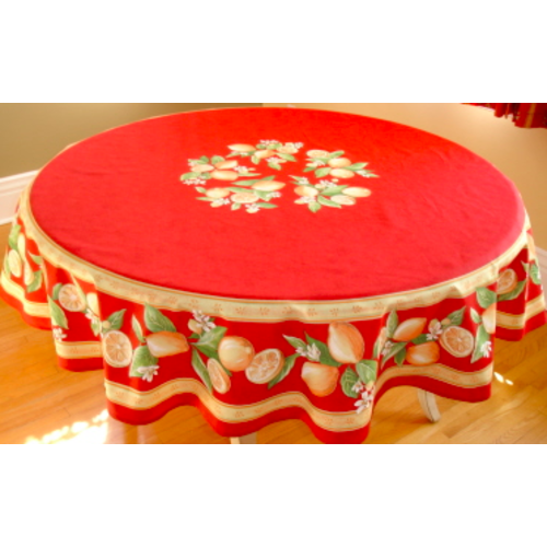 L'Art de Vivre Inc. TABLECLOTH 68 ins. ROUND Red Lemon Blossom COATED L'Art de Vivre Inc. TABLECLOTH 68 ins. ROUND Red Lemon Blossom COATED
