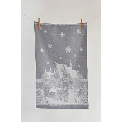 Linenway Tea Towel Winter Village Grey Linenway Tea Towel Winter Village Grey