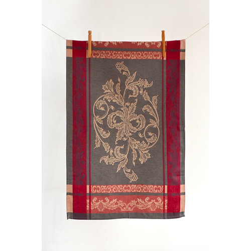Linenway Tea Towel Versailles Bordered Red/Charcoal Linenway Tea Towel Versailles Bordered Red/Charcoal