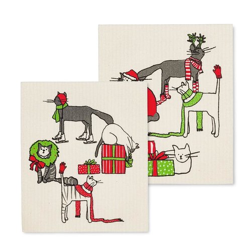 Abbott Swedish Cloth HOLIDAY CATS Set of 2 Abbott Swedish Cloth HOLIDAY CATS Set of 2