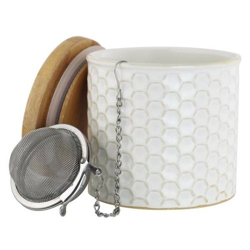 Honeycomb Tea Caddy with Bamboo Lid and Tea Ball Infuser Honeycomb Tea Caddy with Bamboo Lid and Tea Ball Infuser