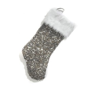 V & L Associates Inc. Silver Sequin and Fur Stocking