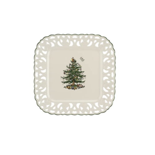 Spode CHRISTMAS TREE Square Pierced Platter 12" Spode CHRISTMAS TREE Square Pierced Platter 12"