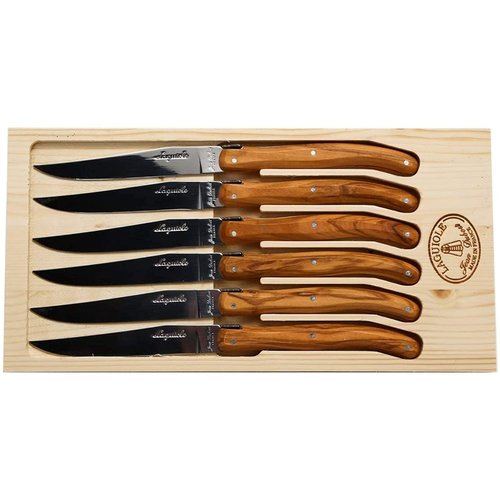 Laguiole Steak Knives in Wood Box LAGUIOLE Olive Wood - Set of 6 Laguiole Steak Knives in Wood Box LAGUIOLE Olive Wood - Set of 6