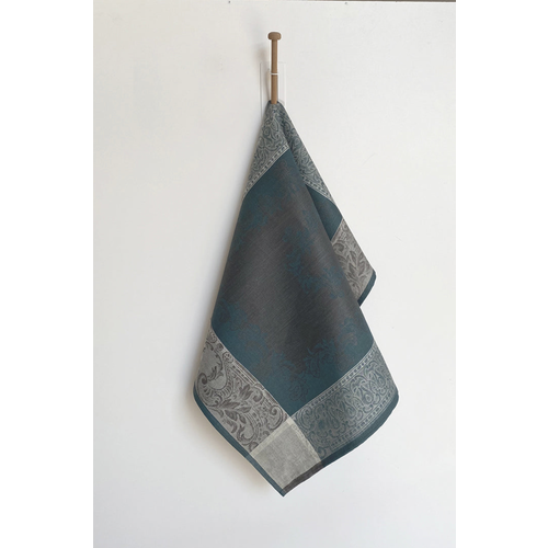 Linenway Tea Towel Majesty Forest Green and Grey Linen