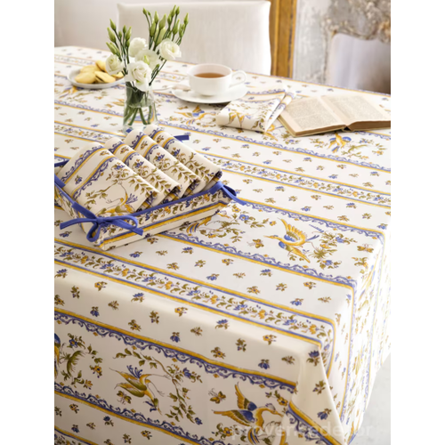 L'Art de Vivre Inc. TABLECLOTH RECTANGULAR 60x86 ins. Blue Moustier COATED L'Art de Vivre Inc. TABLECLOTH RECTANGULAR 60x86 ins. Blue Moustier COATED