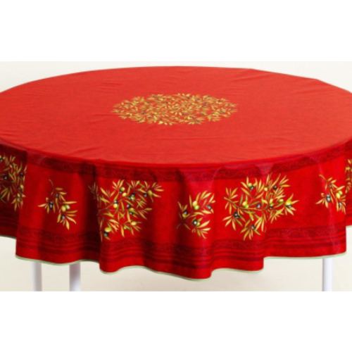 L'Art de Vivre Inc. TABLECLOTH 68” ROUND Red Olivade  COATED