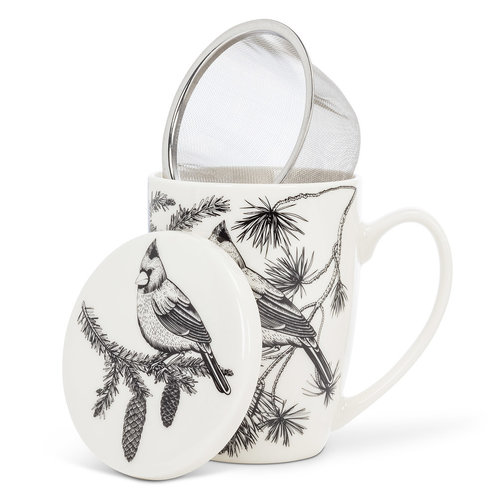 Abbott Mug with Cover & Strainer WINTER BIRDS 12 oz