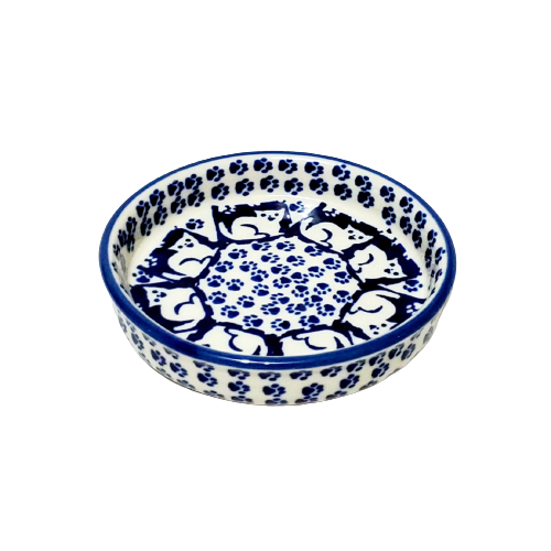 Polish Pottery Round Tray/Dipping Plate 10cm WHITE CATS Polish Pottery Round Tray/Dipping Plate 10cm WHITE CATS
