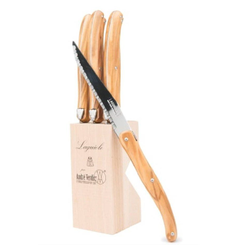 Laguiole Laguiole Steak Knife Set in Block Olive Wood