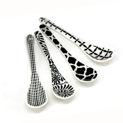 BIA BIA Condiment Spoons Black & White Designs Set of 4 BIA BIA Condiment Spoons Black & White Designs Set of 4