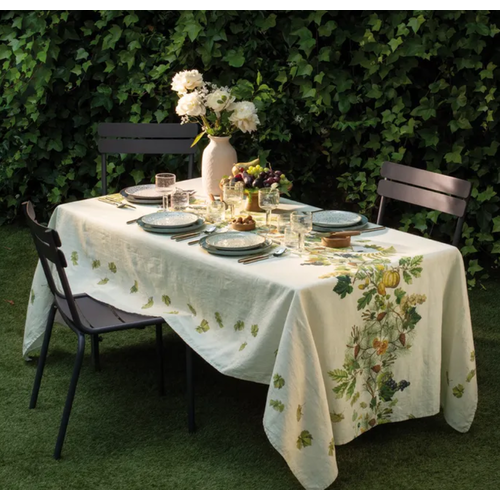 Garnier Thiebaut Tablecloth Mille Delices Boises Naturel 61 x 102 ins. -  50/50 Linen/Cotton