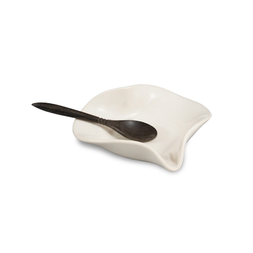 Hilborn Pottery Heart Dish with Tiny Spoon White