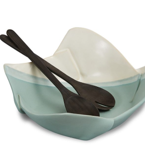 Hilborn Pottery Square Bowl with Small Palm Servers Robins Egg