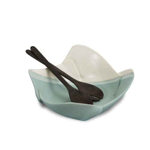 Hilborn Pottery Square Bowl with Small Palm Servers ROBINS EGG Hilborn Pottery Square Bowl with Small Palm Servers ROBINS EGG