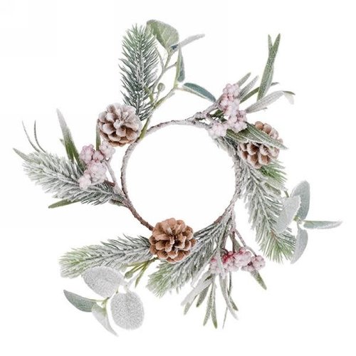 Frosted Pine Candle Ring 4 inches