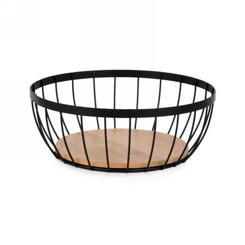 Round Metal & Wood Basket Small
