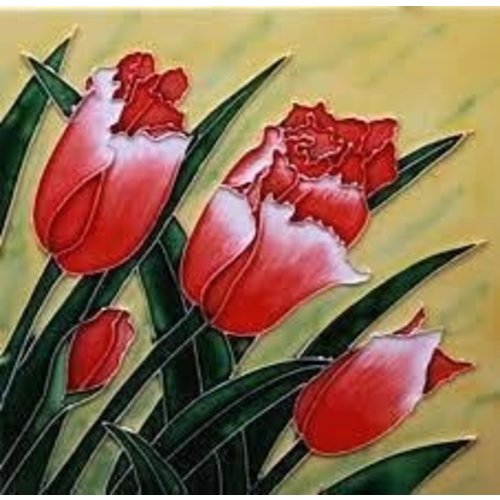 Benaya Handcrafted Art Decor Tile Ruffled Tulip Blooms 8 x 8 inches