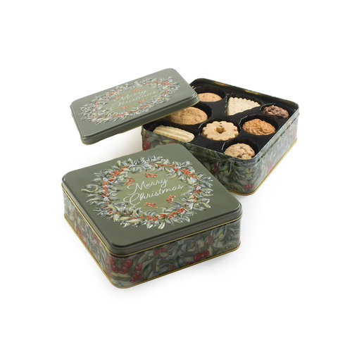 Farmhouse Biscuits Square Tin Christmas Wreath English Assorted Bicuits Farmhouse Biscuits Square Tin Christmas Wreath English Assorted Bicuits