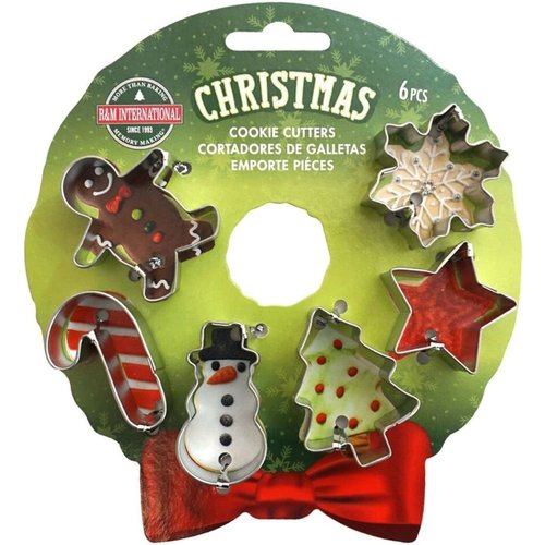 R and M International Mini Christmas Cookie Cutters - 6 pc on Wreath Card R and M International Mini Christmas Cookie Cutters - 6 pc on Wreath Card