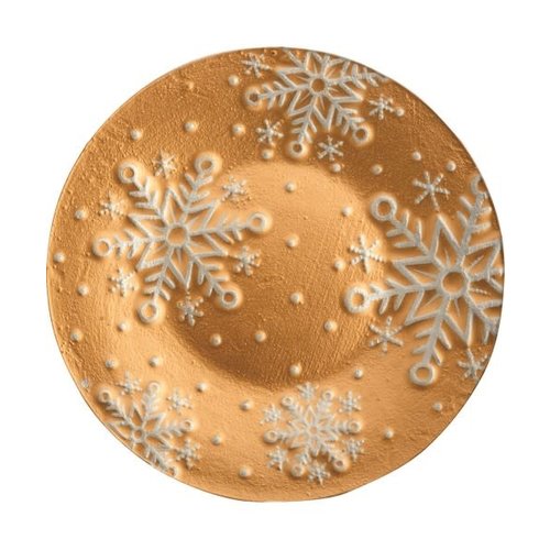 GIFT ESSENTIALS Gold Snowflake Round Glass Serving Platter 12 ins. HAND WASH ONLY GIFT ESSENTIALS Gold Snowflake Round Glass Serving Platter 12 ins. HAND WASH ONLY