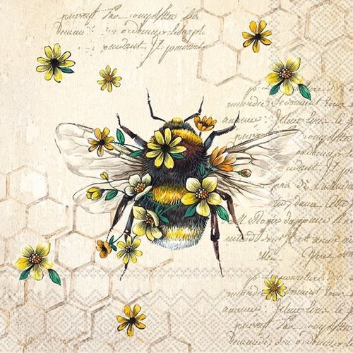 IHR Napkin Cocktail Paper BEE QUEEN Cream