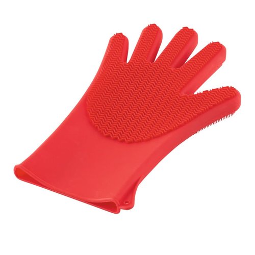 Kuhn Rikon Silicone Stay Clean Scrubber Glove RED