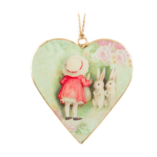 Abbott Girl With Bunnies Heart Ornament 4 inchs