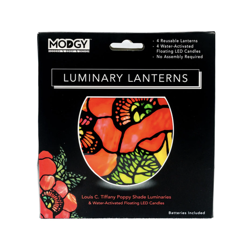 MODGY Luminary Lantern Poppies & Water Activated LED Candles 4 Each