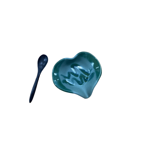 Hilborn Pottery Heart Dish with Tiny Spoon Green