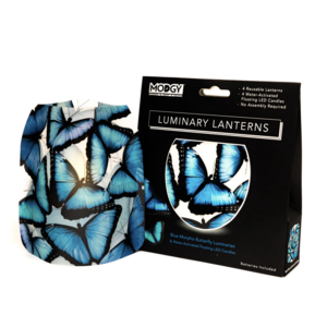 MODGY Luminary Lantern Blue Morpho Butterfly & Water Activated LED Candles 4 Each