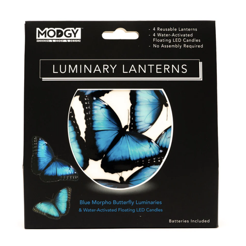 MODGY Luminary Lantern Blue Morpho Butterfly & Water Activated LED Candles 4 Each