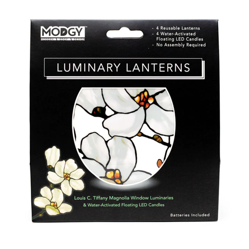 MODGY Luminary Lantern Magnolia Window & Water Activated LED Candles 4 Each