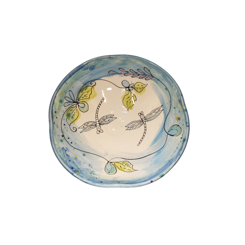 Bowl Medium Flared Blue Dragonfly