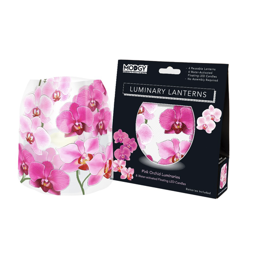 MODGY Luminary Lantern Pink Orchid & Water Activated LED Candles 4 Each