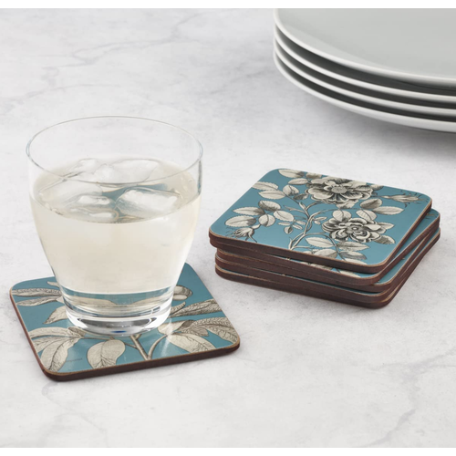 Pimpernel Coasters Etchings and Roses Blue Set of 6