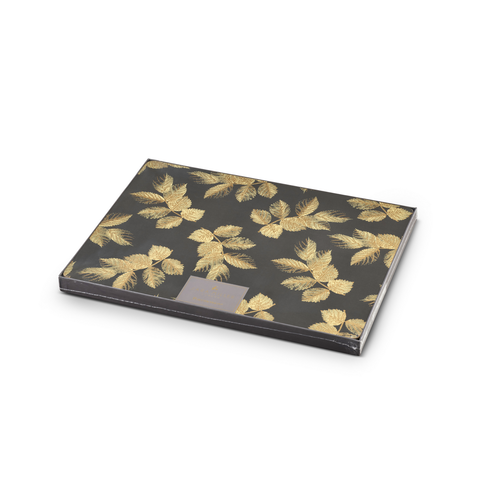 Pimpernel Sara Miller Luncheon Placemats Etched Leaves Dark Grey