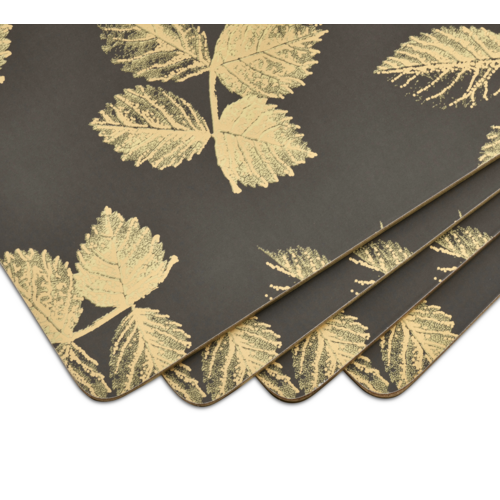 Pimpernel Sara Miller Luncheon Placemats Etched Leaves Dark Grey