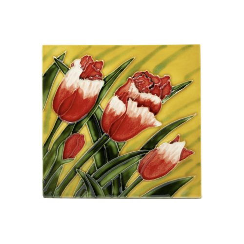 Benaya Handcrafted Art Decor Tile Ruffled Tulip Blooms 8 x 8 inches