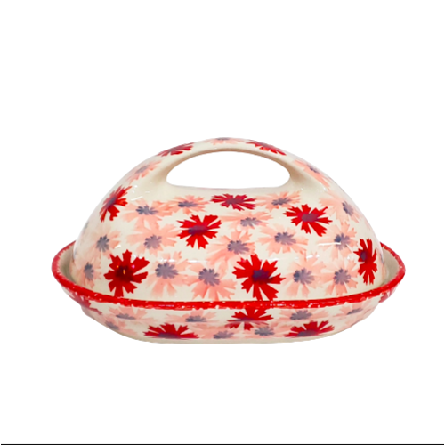 Boleslawiec Butter Dish Red Flowers Unikat Boleslawiec Butter Dish Red Flowers Unikat