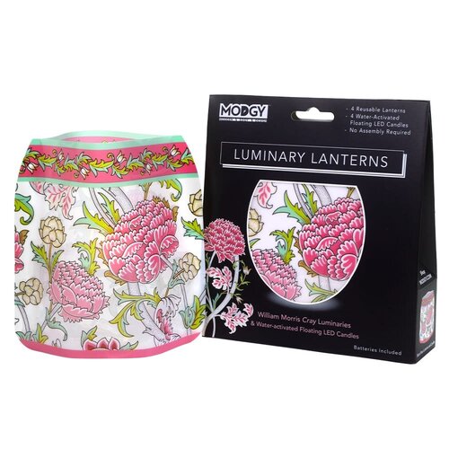 MODGY Luminary Lantern William Morris Cray & Water Activated LED Candles 4 Each