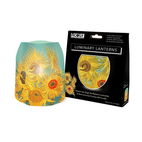 MODGY Luminary Lantern Van Gogh Sunflowers & Water Activated LED Candles 4 Each