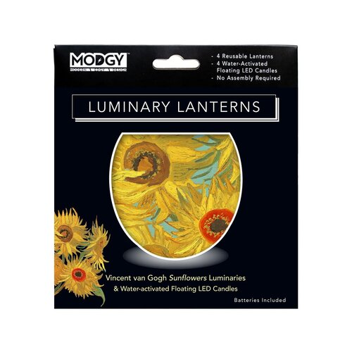 MODGY Luminary Lantern Van Gogh Sunflowers & Water Activated LED Candles 4 Each