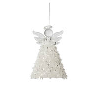 Silver and White Tinsel Glass Angel Ornament